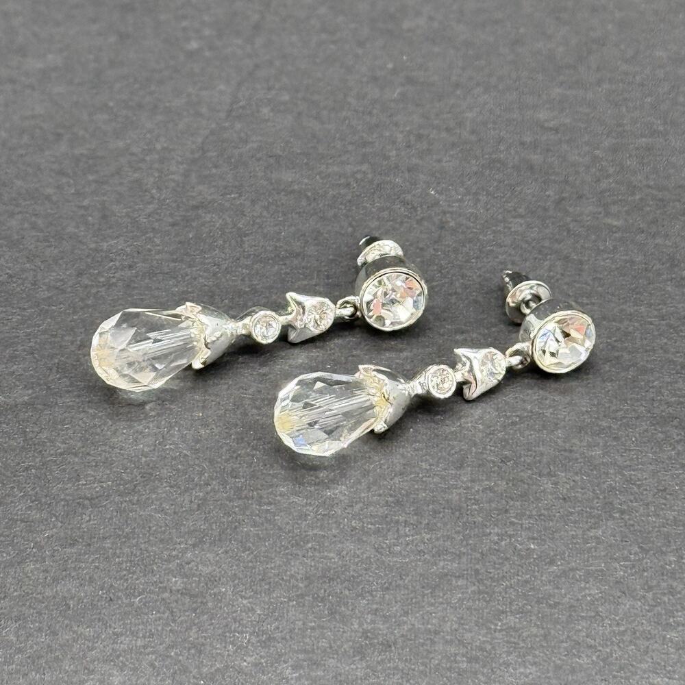 Vintage Gerrys Clear Crystal Teardrop Dangle Earrings Silver Tone Pierced Post